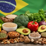 Mesa farta com alimentos plant-based frescos e coloridos no Brasil