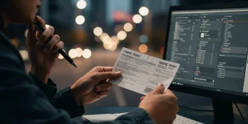 Pessoa analisando multa de trânsito e documentos legais para recurso em 2025.