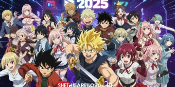 Montagem vibrante de personagens de anime populares de 2025, com logotipos de plataformas de streaming ao fundo, simbolizando a antecipação e o impacto no mercado.