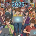 Jovens fãs interagindo em comunidades online de cultura pop no Brasil em 2025, com referências diversas.