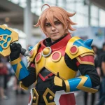 Cosplay 2025: Tendências, Personagens Populares e Custo Médio de R$ 500 Cosplayer fantasiado de personagem popular de anime em uma convenção, exibindo traje detalhado e de alta qualidade.