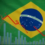 Gráfico mostrando a redução do déficit fiscal brasileiro para 0,5% do PIB em 2025, com elementos que representam estabilidade econômica e planejamento governamental.