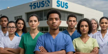 Pessoas diversas em frente a um hospital, simbolizando o direito à saúde no SUS e acesso a tratamentos de alta complexidade.