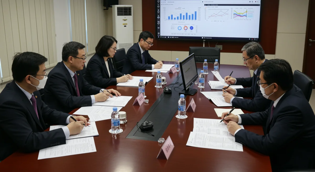 Economistas e autoridades governamentais discutindo estratégias para o controle do déficit fiscal em reunião, analisando dados e projeções econômicas.