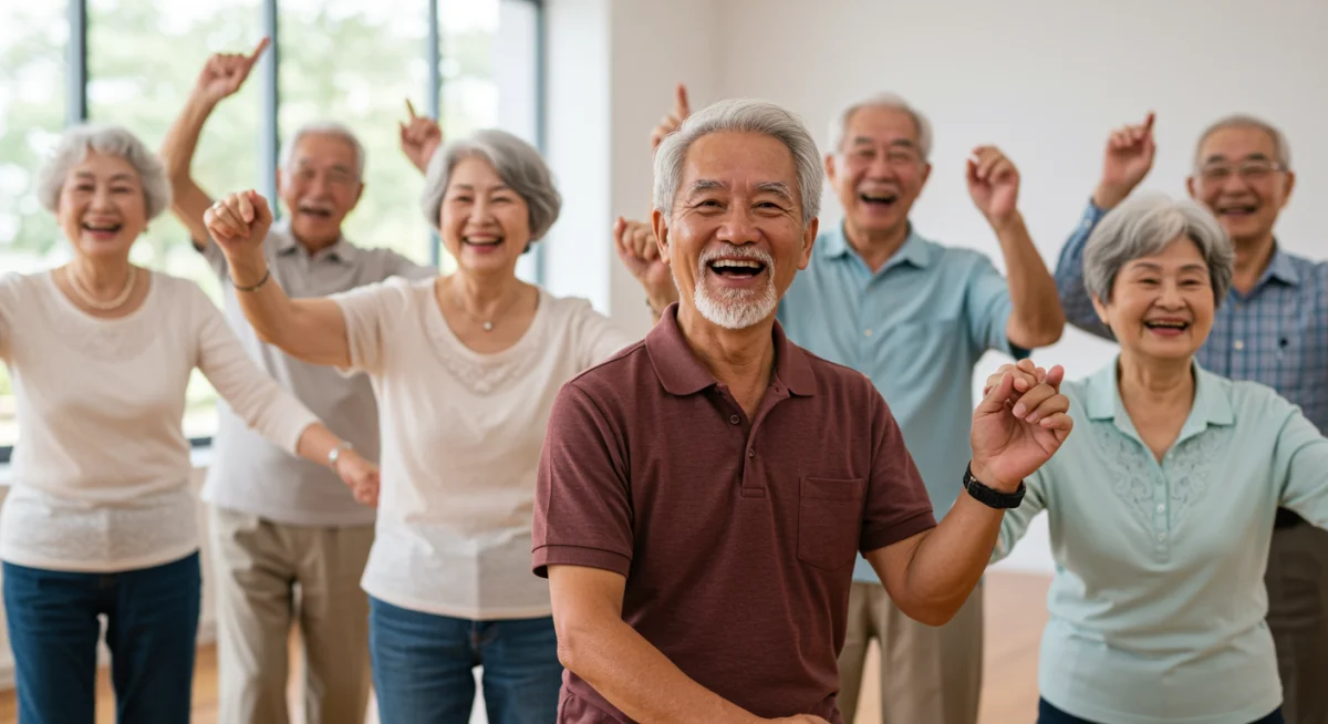 Grupo de idosos participando de atividade comunitária, simbolizando a inclusão social e o envelhecimento ativo.