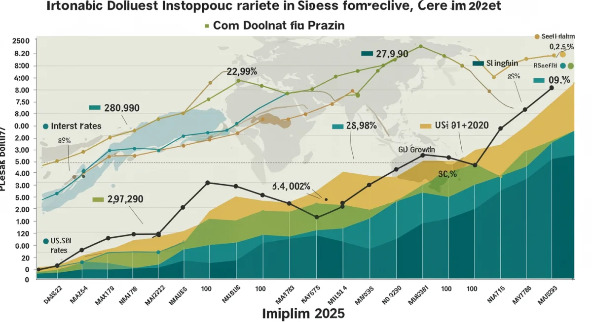 Infográfico com indicadores econômicos e seus impactos na cotação do dólar em 2025.