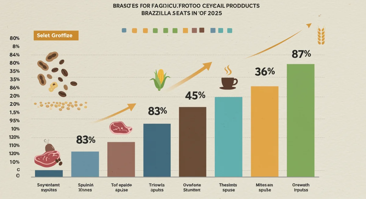 Gráfico de barras detalhando o crescimento previsto para os principais produtos agrícolas brasileiros em 2025, com destaque para a soja e milho.