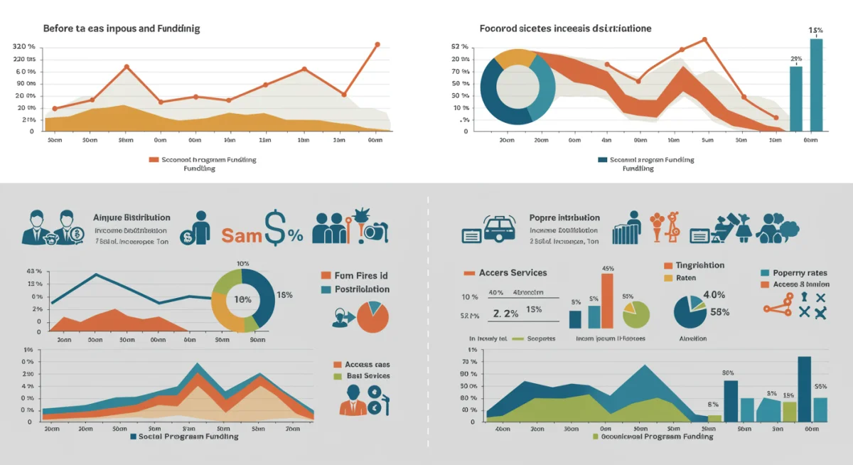 Infográfico detalhado mostrando o impacto econômico e social de um aumento no investimento em programas sociais.