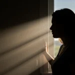 Violência Doméstica: Direitos e Proteção Imediata em 2025 Silhueta de mulher em frente à janela, simbolizando esperança e proteção contra violência doméstica.