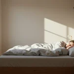 Desafios do Sono 2025: Estratégias para Repouso e Saúde Mental Pessoa dormindo profundamente em um quarto tranquilo e moderno com luz natural suave, simbolizando um sono reparador.