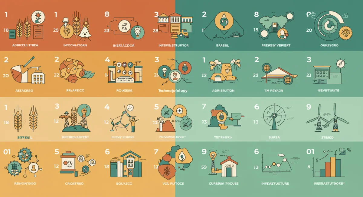 Infográfico detalhado sobre os setores econômicos chave para o investimento estrangeiro no Brasil.