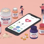 Variedade de suplementos alimentares em um ambiente moderno, simbolizando saúde e bem-estar em 2025.