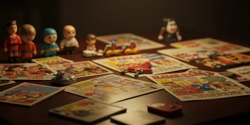 Coleção de itens raros da Cultura Pop brasileira, incluindo quadrinhos, brinquedos e memorabilia.