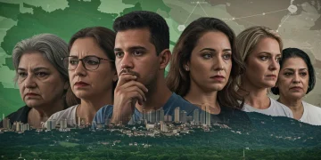 Pessoas diversas em frente a um cenário urbano-natural, simbolizando o mercado de trabalho brasileiro e as incertezas econômicas de 2026.