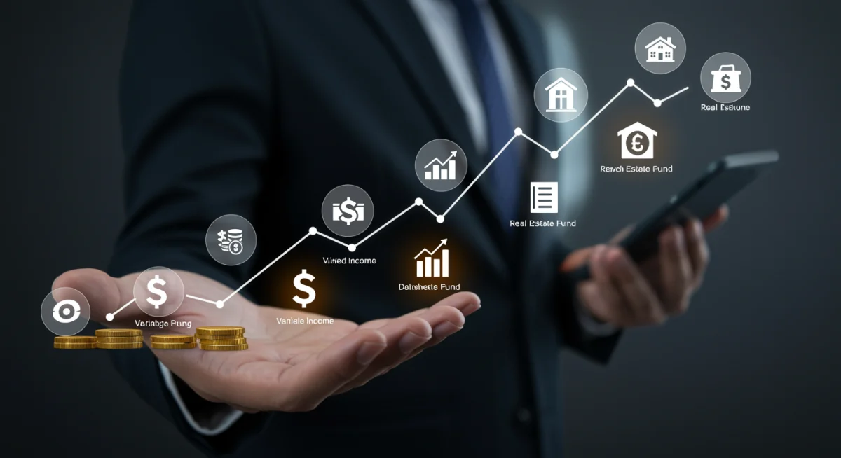 Ilustração de diversificação de investimentos sob influência da taxa Selic.