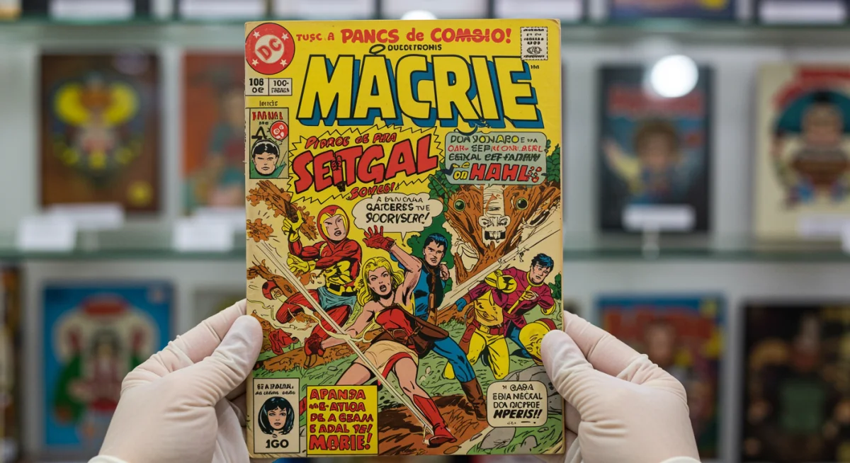 Quadrinho raro brasileiro em estado de conservação impecável, manuseado com luvas.